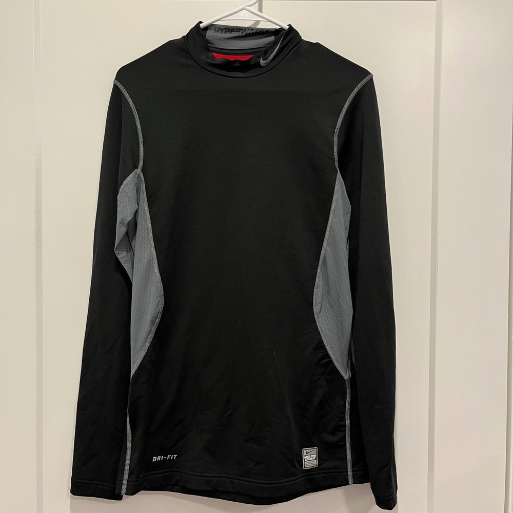 Nike Pro Combat Hyperwarm Dri-Fit Mens Small Black Fitted Mock Neck Long Sleeve
